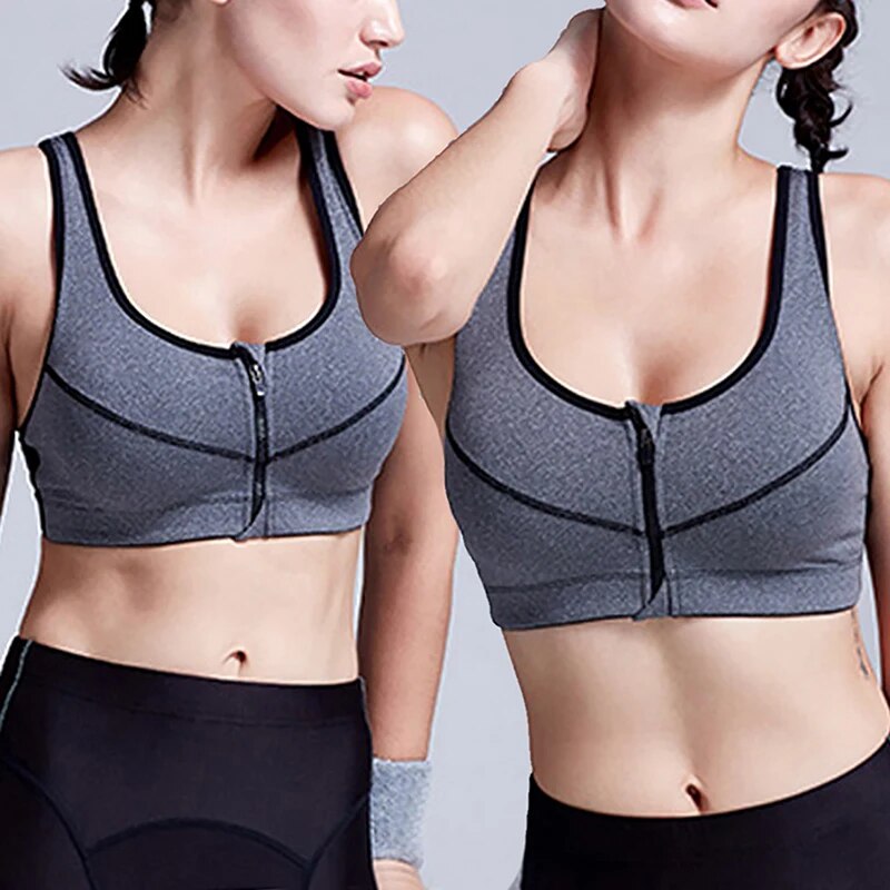 Fitness Sports Bra with Front Zipper and High Impact