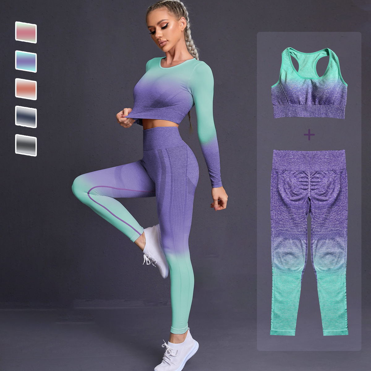 Conjunto de fitness de cintura alta para yoga sin costuras para mujer 2/3/5 piezas