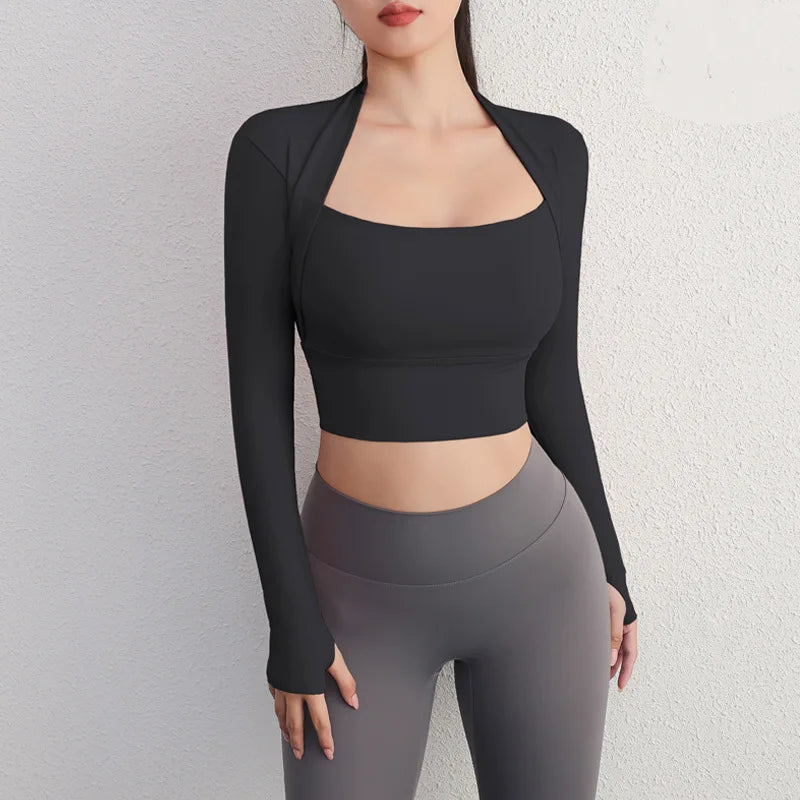 Aiithuug Padded Long Sleeve Yoga Crop Tops