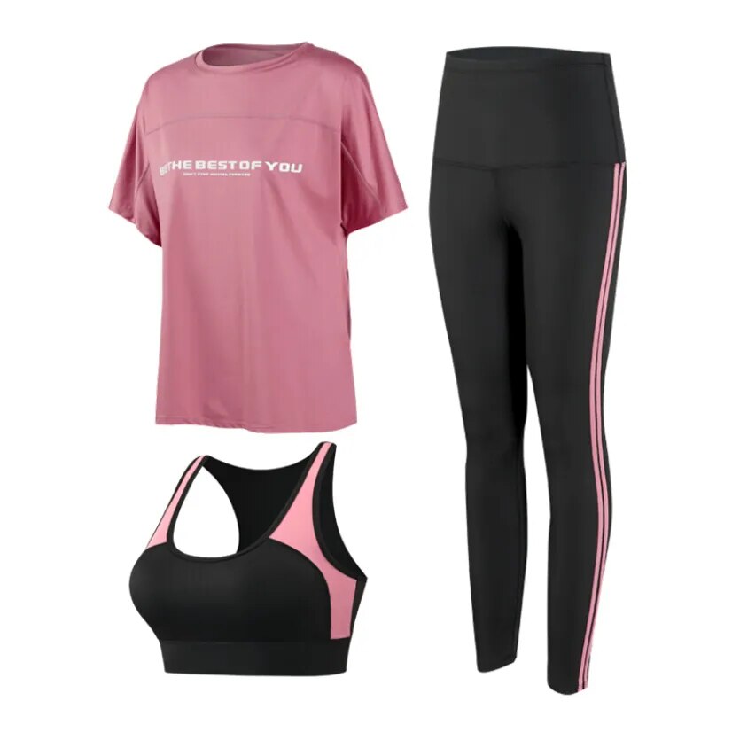 Loose T Shirt+bra+pants Women Yoga 3 Piece Set Quick Dry (Up To 4XL)